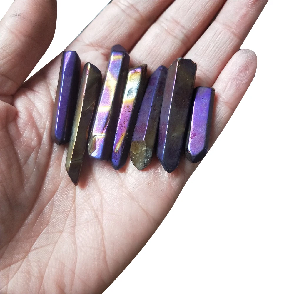 

10pcs Quartz Crystal Point Purple Rainbow Titanium Treated Quartz Wand Acqua Aura Crystal Quartz Point