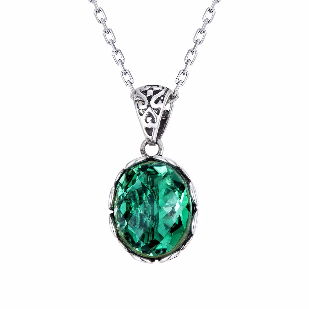 Аутентичные Зеленый Кристалл 100% 925 пробы серебро Цепочки и ожерелья Подвеска для женщин Элегантность драгоценный камень кулон Цепочки и