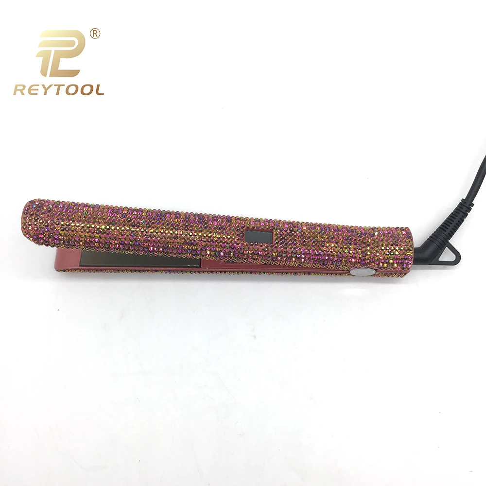Розовое золото сверкающий кристалл с ЖК дисплей цифровой дисплей Flat Iron Стразы титановый выпрямитель для волос Инструменты для укладки волос