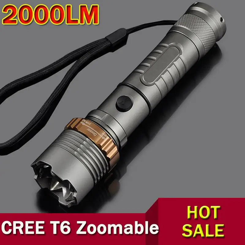 

LED Flashlight 2000LM CREE XML T6 led Light Flashlight Torch Lantern For 1*18650 or 3*AAA battery free shipping ZK90