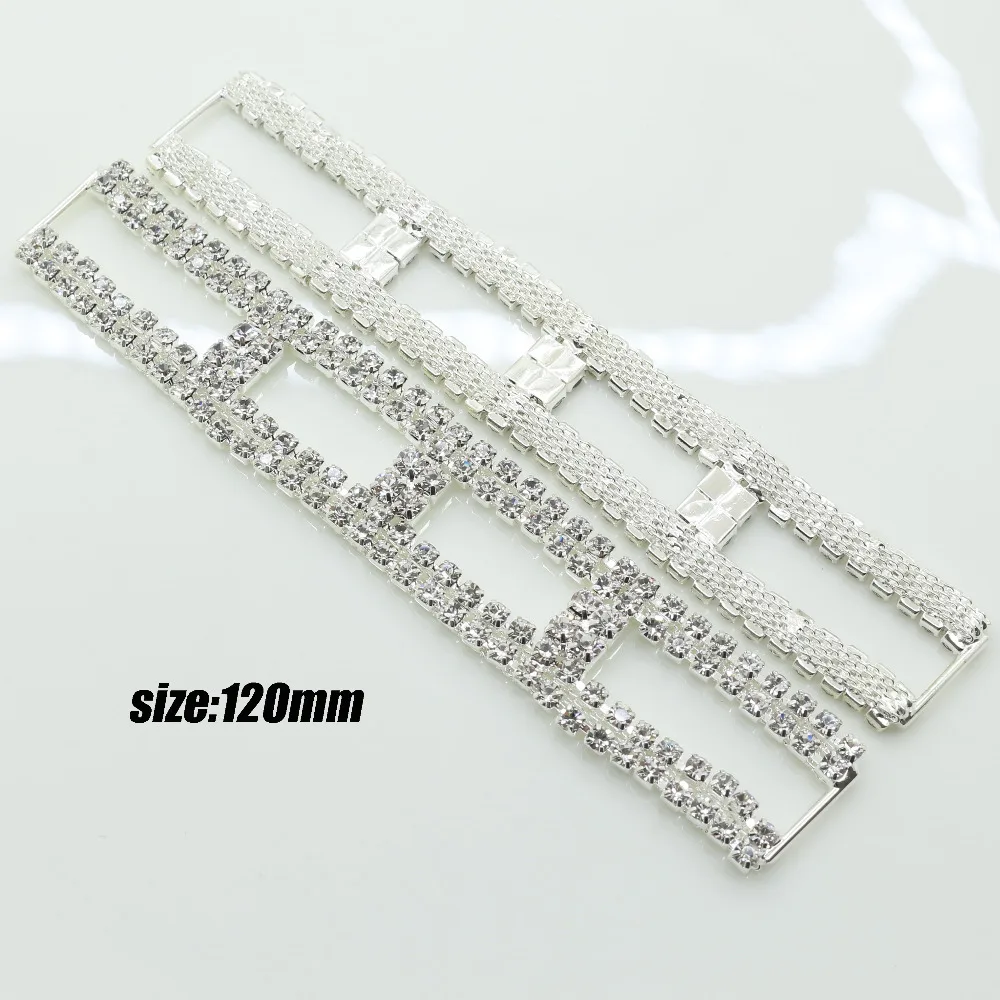 

10pcs 120mm H-shaped clear crystal rhinestones bikini Connector buckles reinforcement flat made For Swimming Wear Bridal Dress