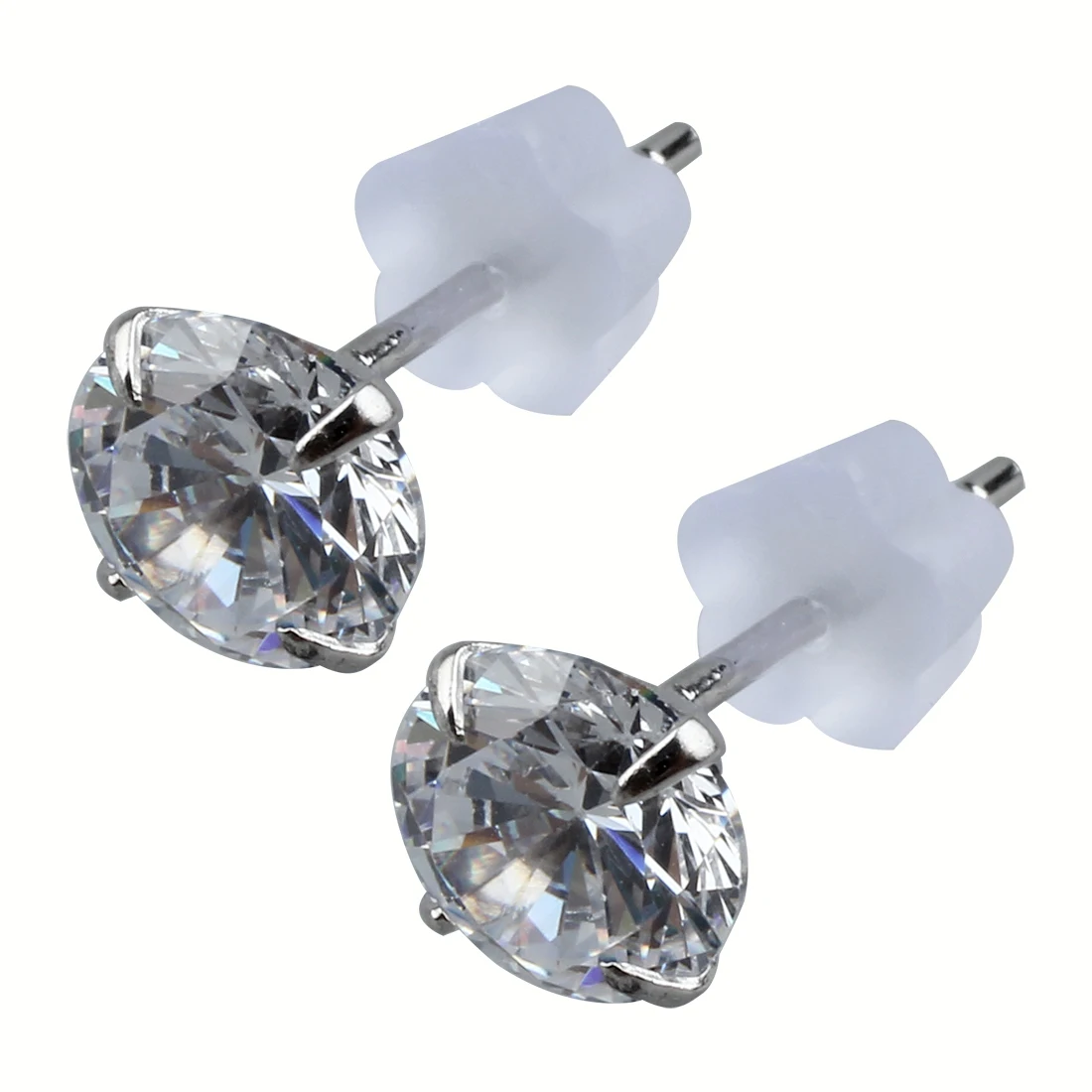 Sterling Silver 6MM White Zircon Earrings Stud Earringin Stud Earrings