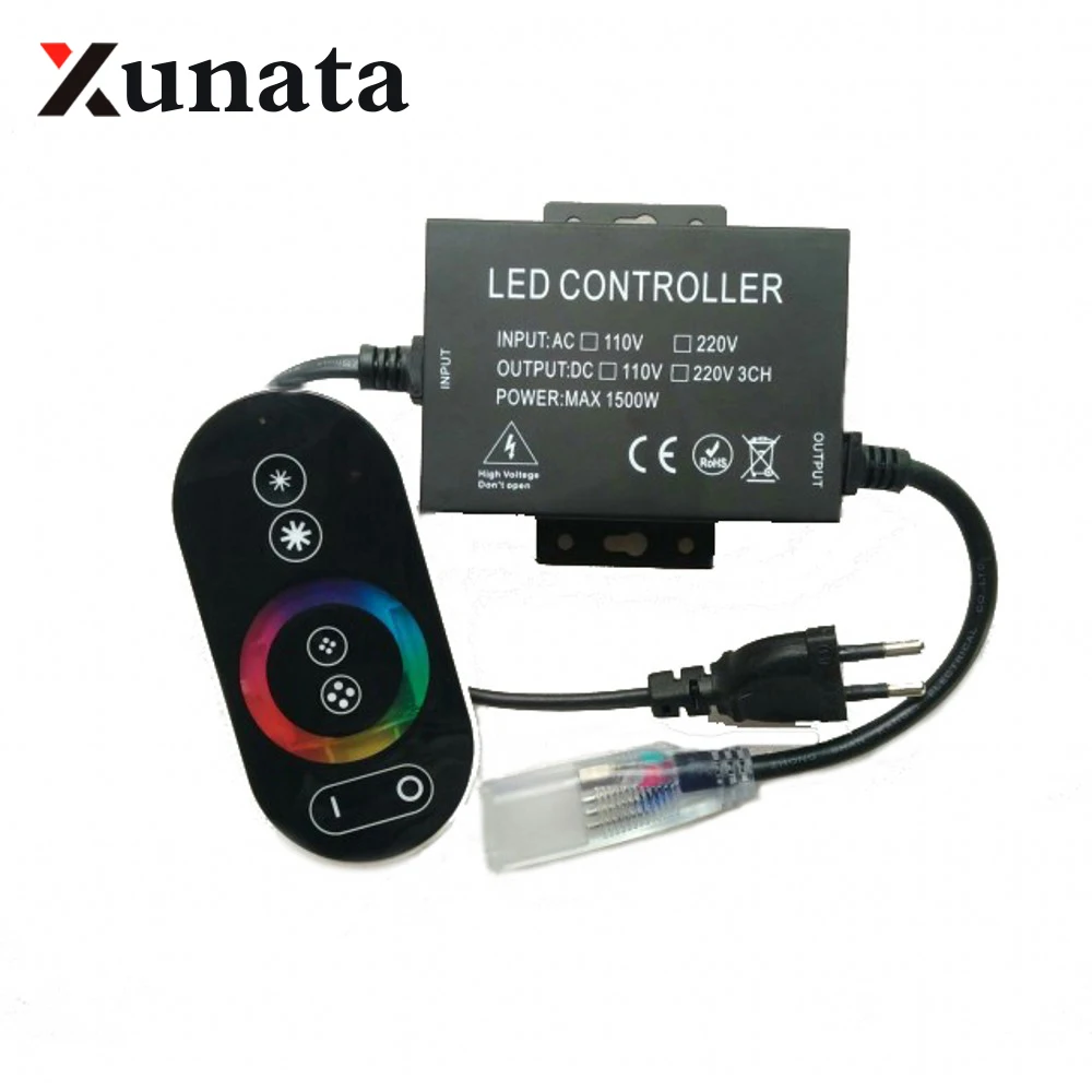 

1500W 220V 110V RGB Controller RF Touch Remote Led dimmer EU/US/AU/UK plug 8mm/10mm/12mm PCB RGB Led strip Connector plug