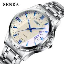 Роскошные Брендовые мужские часы SENDA классические деловые кварцевые часы Montre Date полностью стальные водонепроницаемые мужские часы reloj hombre