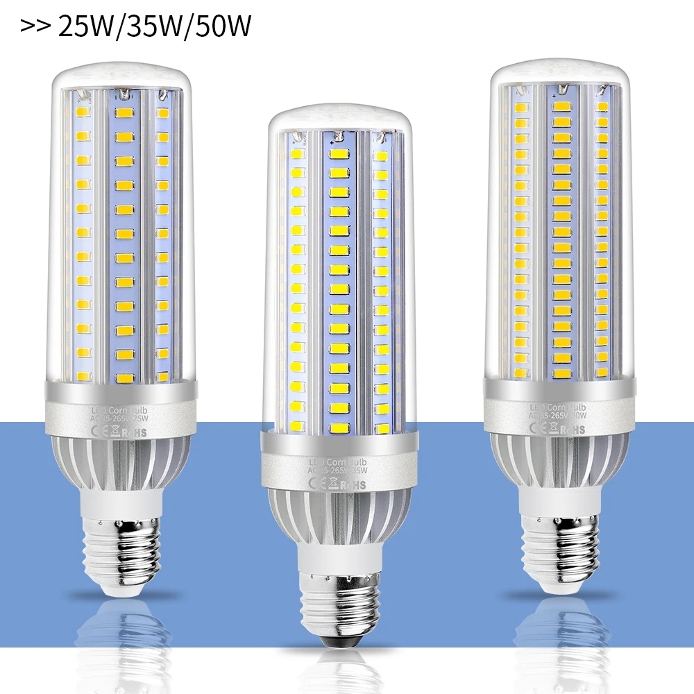 E27 светодиодный потолочный светильник 25 Вт, 35 Вт, 50 Вт E26 светодиодный 220 V кукурузы лампа SMD 5730 Алюминий Вентилятор охлаждения без мерцающие, светодиодные лампочки 110 V коммерческое освещение