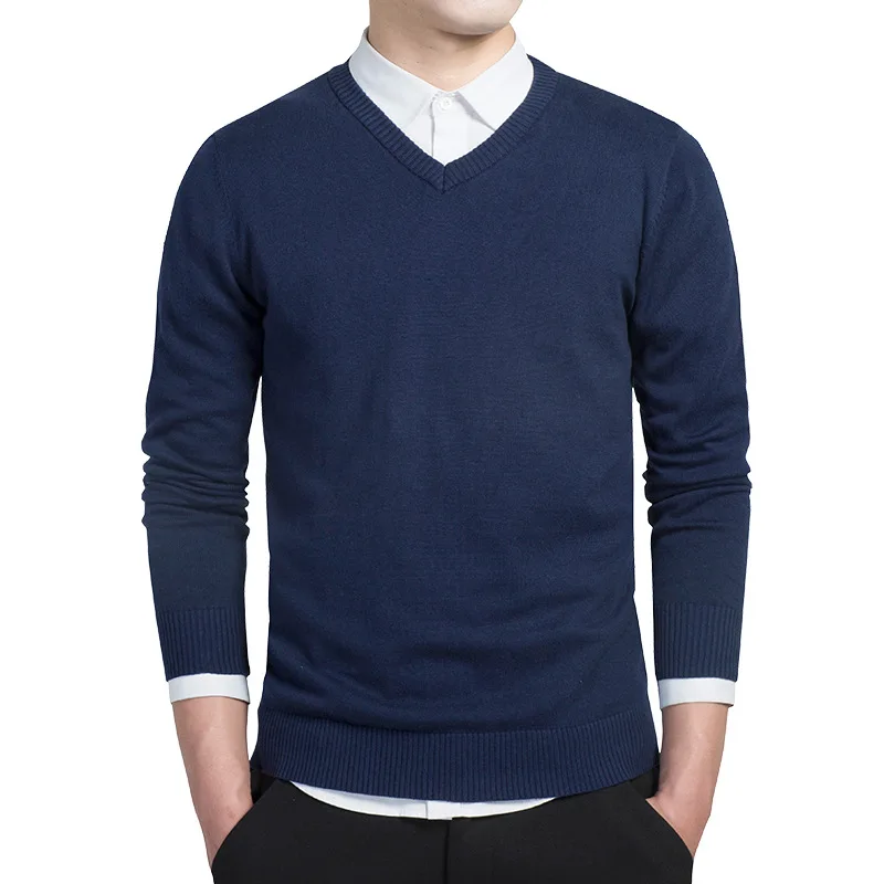 

New cotton sweater men Autumn men's V-neck hood Korean fashion solid color sweater Slim bottoming line