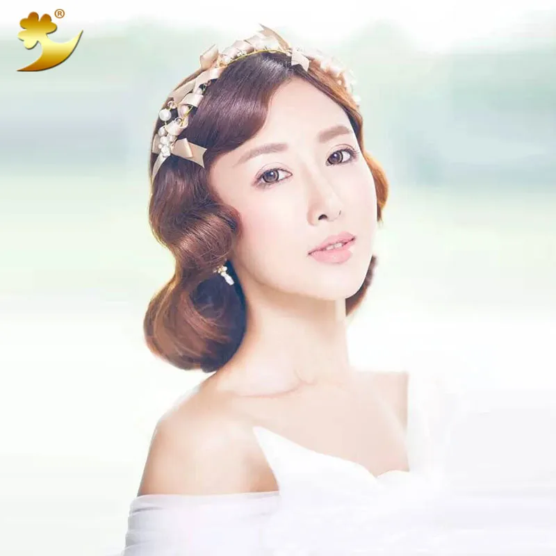 

Fashion Elegant Hand Made bowknot Flower Pearl Silk head Band Bride Bridal Headband Wedding Hair Accessories Party Gift 89234