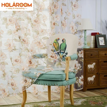 

Ink camellia Tulle curtains printing floral sheer curtain for Bedroom Living Room Balcony Kitchen Printed Sun-shading Curtain