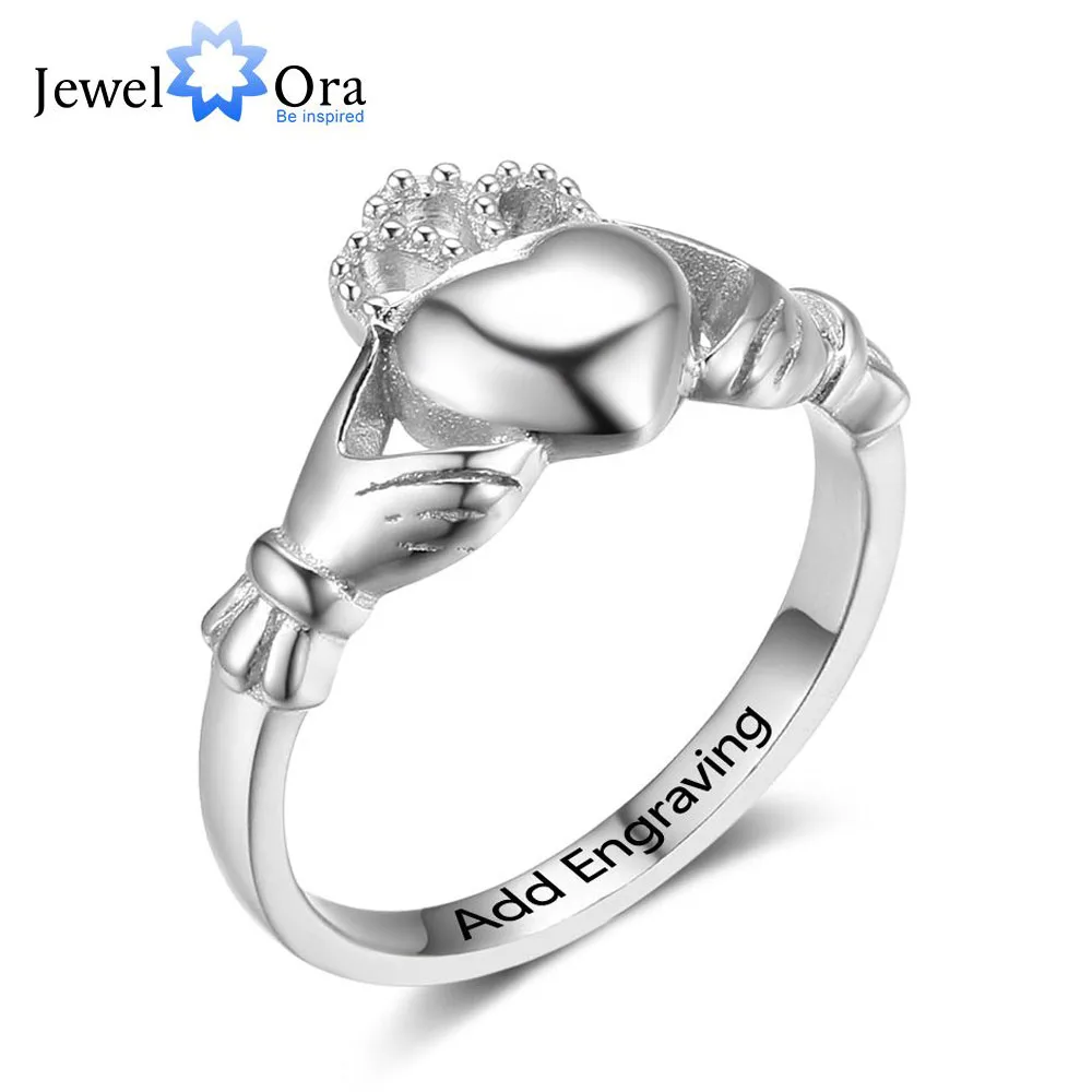 

925 Sterling Silver Claddagh Rings Heart with Crown Shape Rings Engravable Irish Love& Friendship Jewelry Gift JewelOra RI102801