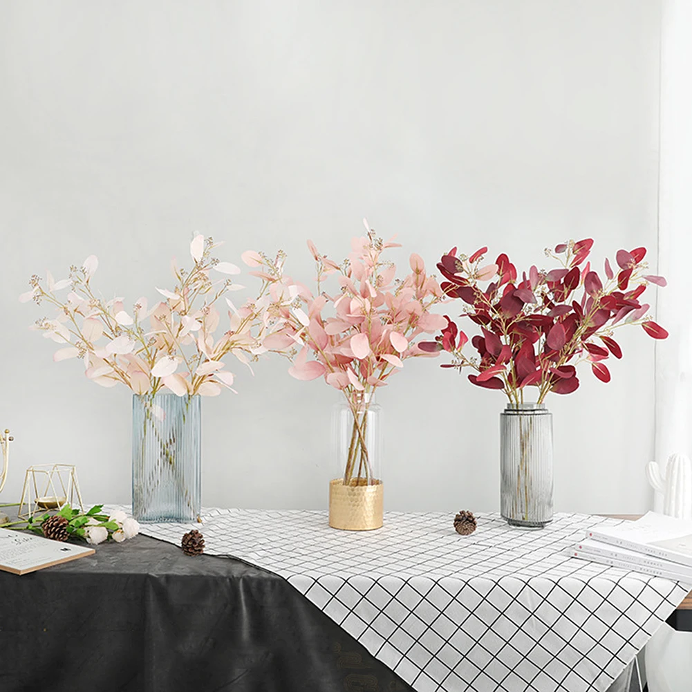 

Pink Artificial Plant For Floral Decor Small Eucalyptus Money Leaf Simulation Flower Plant Wall Fake Bottle Flower