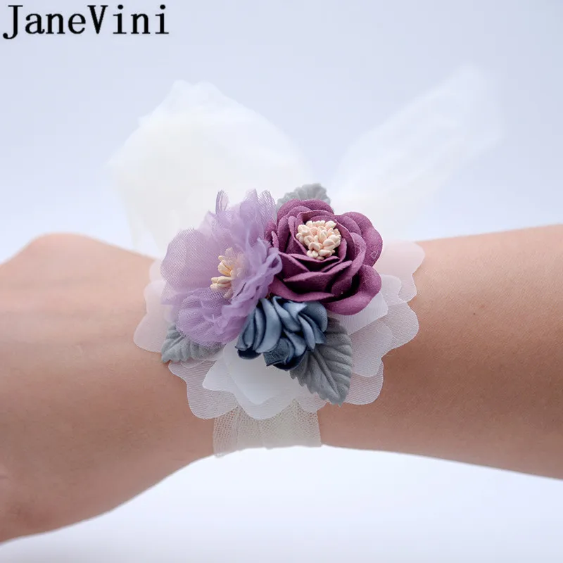 JaneVini Искусственные цветы Свадебные корсажи Свадебные наручные цветок лист запястье браслет невесты браслет