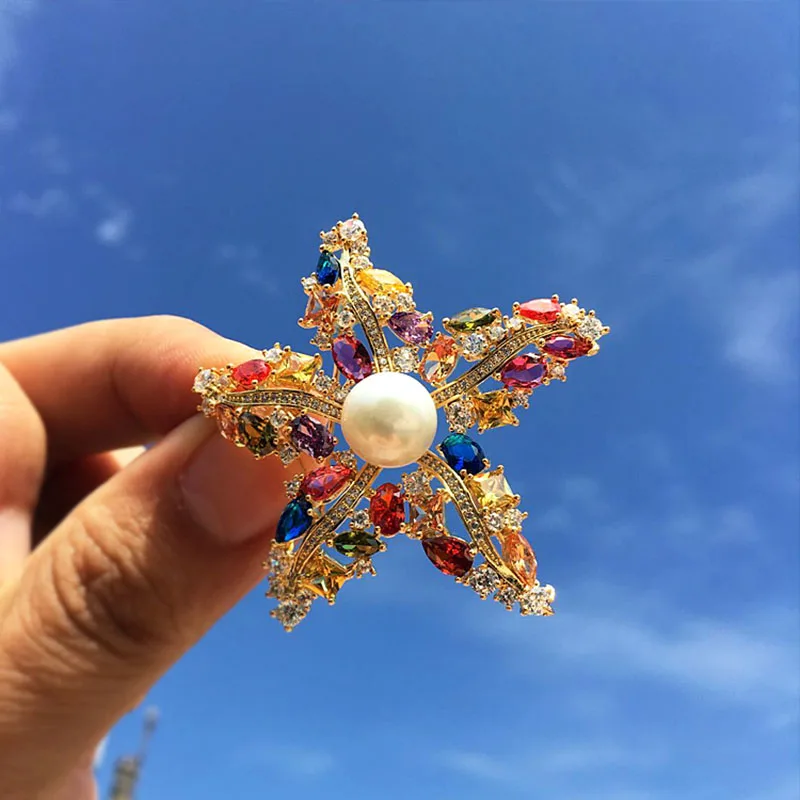 

Colorful Cubic Zirconia Brooch Star Leaf Design Fashion Women Pin Brooches Jewelry Gift for Wedding Party Accessories