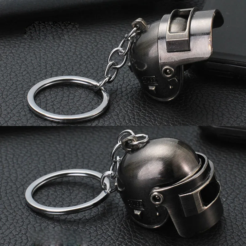 2018 PUBG cobre llavero casco y pistolas 98 K fanáticos del juego Llaveros anillo purpurina Llaveros para fanáticos de PUBG Chaveiro