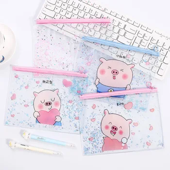 

Coloffice Transparent File Bag A4 With Oil Flow Sand Cute Zipper Simple Cartoon Waterproof Pvc Stationery Bag Student Stationery