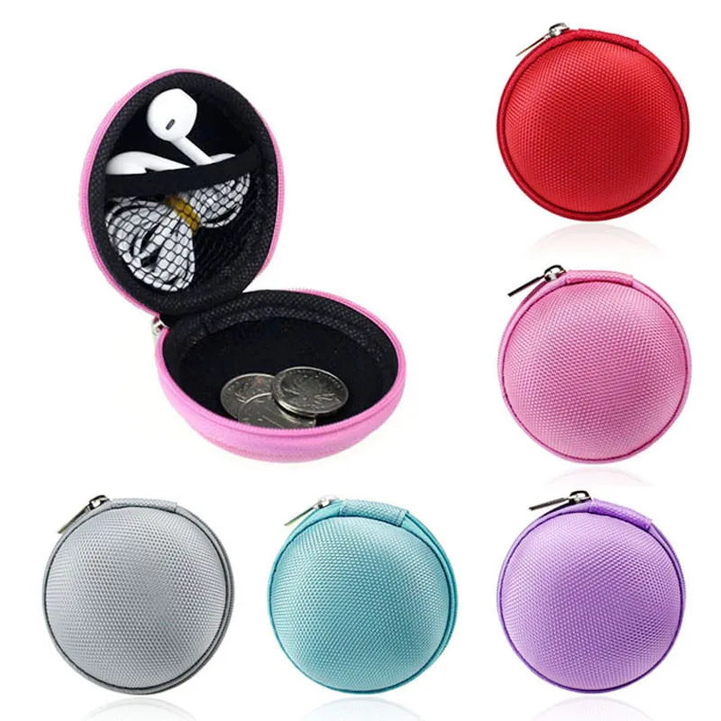

Hot selling Mini Zipper Earphone Headphone SD Card Storage Bag Box Carrying Pouch round case for outdoor travel organizing