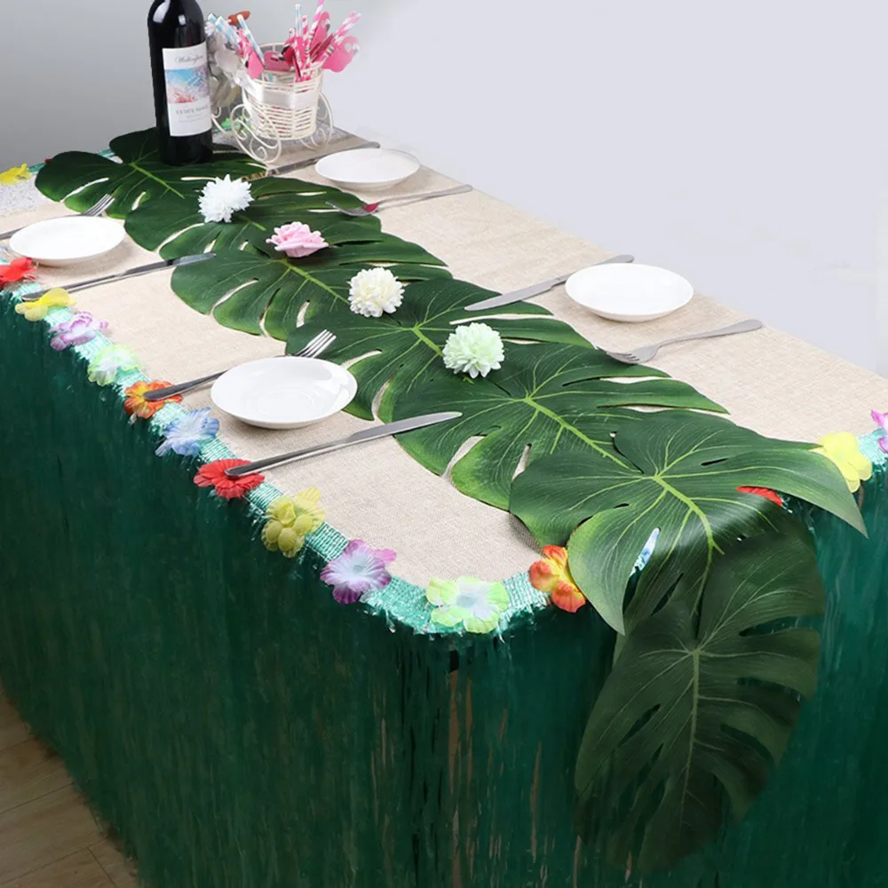 QIFU, 12 шт., искусственные тропические листья пальмы, тропические вечерние украшения, Luau, для летней вечеринки, для украшения стола, Гавайские джунгли, вечерние принадлежности