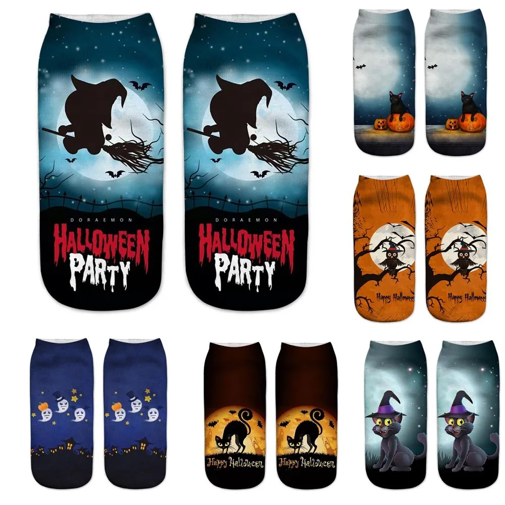 

2018 New Arrival Hallowmas Socks Women 3D Print Halloween Pumpkin Witch print Cool Polyester Novelty Socks