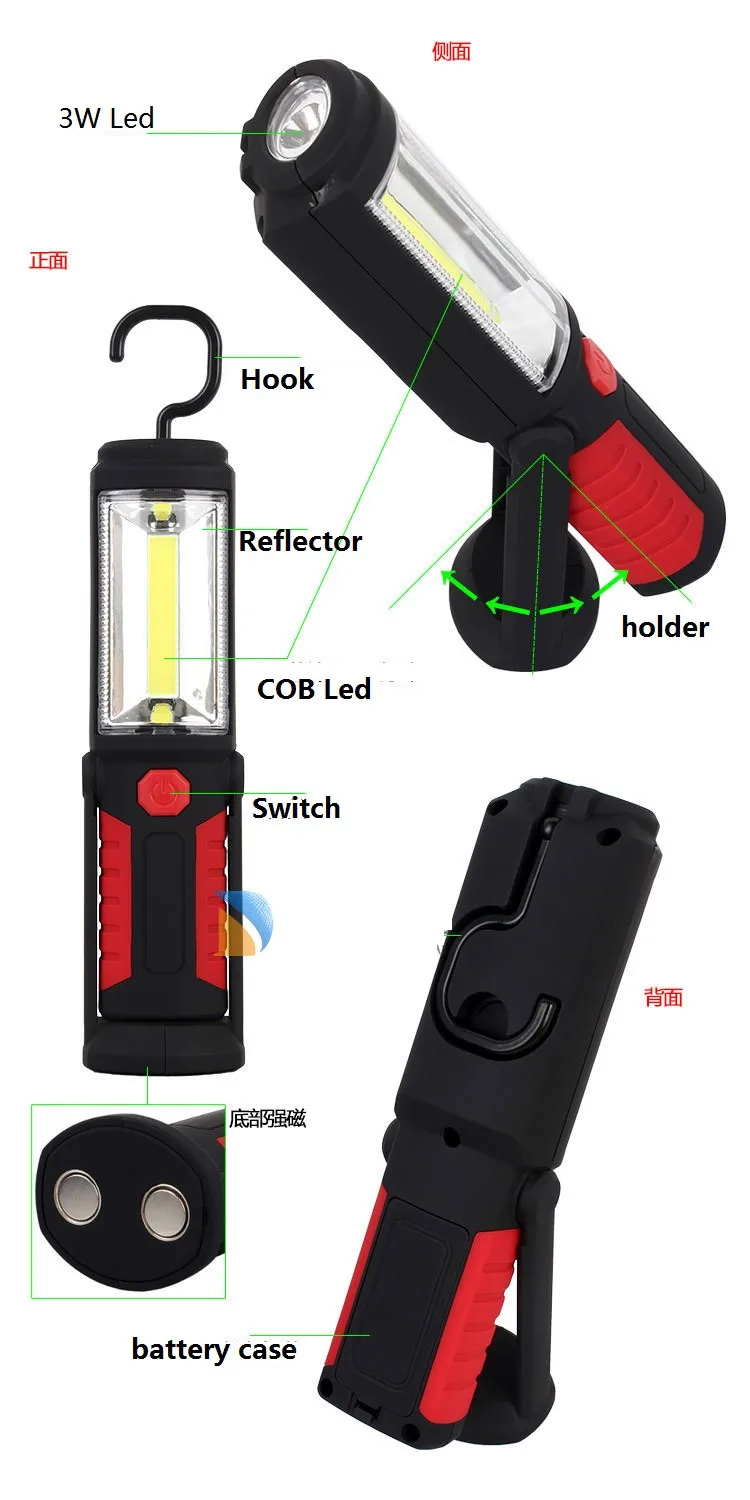 Multi-Функция факел зарядка через USB светодиодный фонарик свет работы магнитных + крюк + мобильный Мощность для вашего телефона открытый