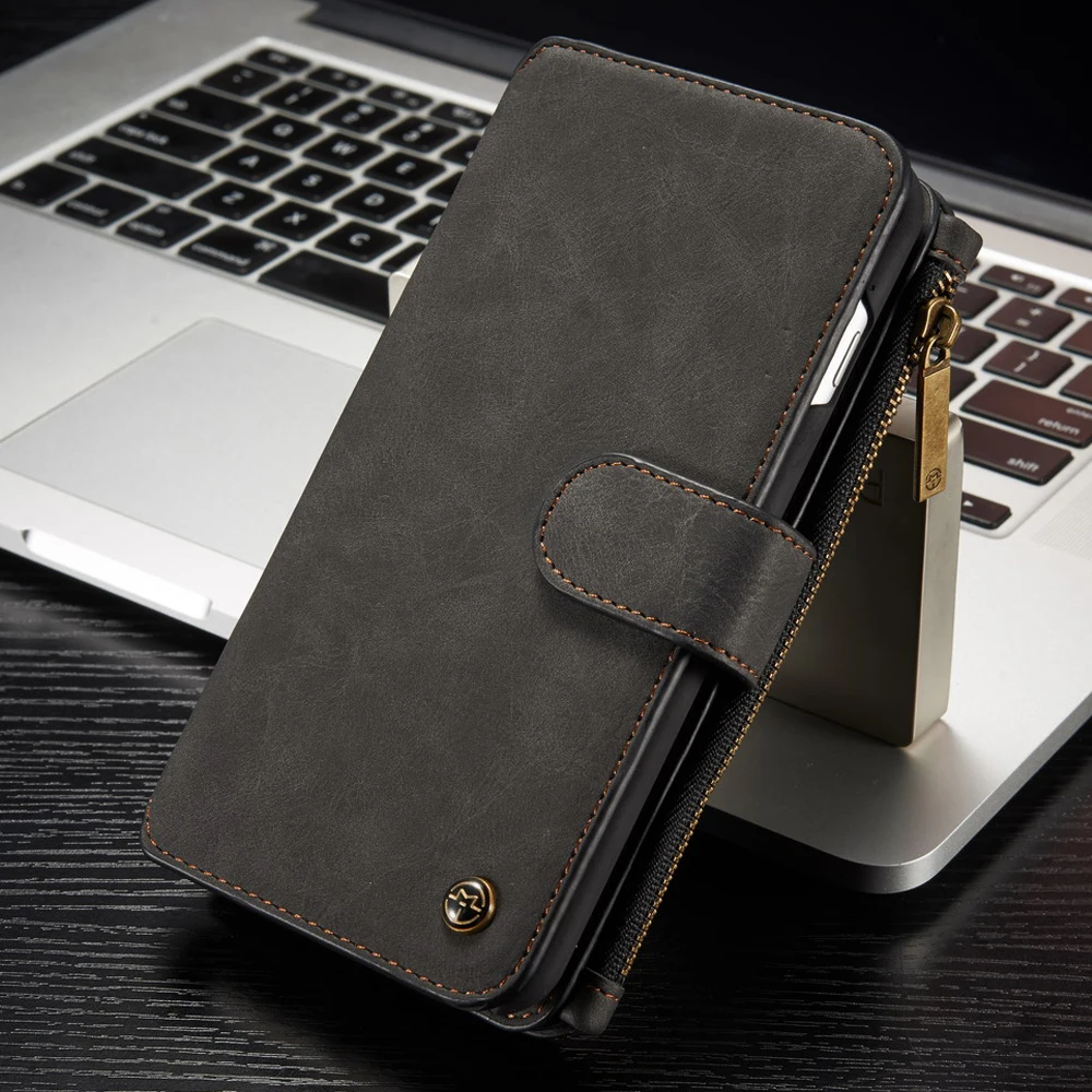 For iPhone 7 Plus Wallet Case Detachable Folio Magnetic Buttons Genuine