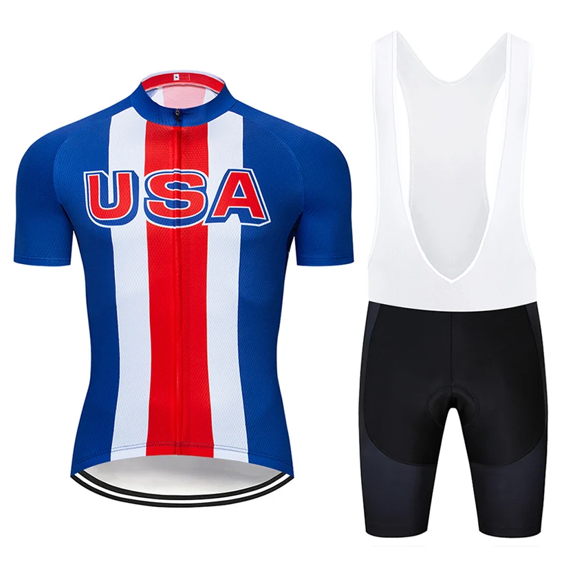 

2019 USA Cycling Jersey Set MTB Uniform Bike Clothing Ropa Ciclismo Quick-Dry Bicycle Wear Clothes Mens Short Maillot Culotte