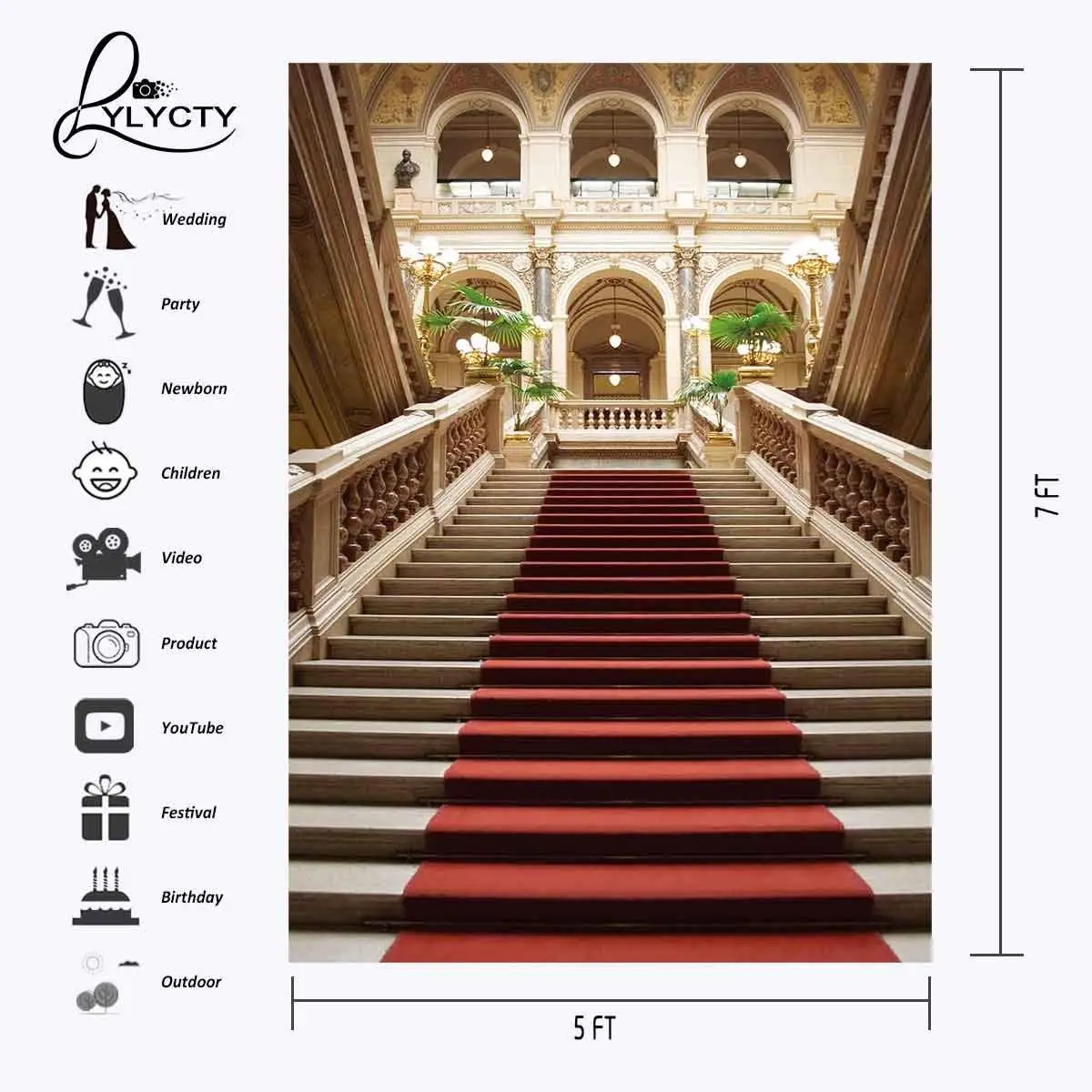 150x220cm Red Carpet Stairs Photography Backdrop Retro Elegant Wedding Photography Studio Props