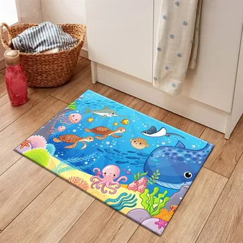 

Kids Cartoon Underwater Animal Rugs And Crystal Velvet Carpets For Baby Home Living Room Cushion Bedroom kitchen Floor Door Mats