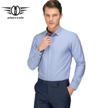 Plyesxale платье рубашка Для мужчин брендовая одежда Весна длинным рукавом Для мужчин S Рубашки для мальчиков Повседневное Slim Fit Light Blue Серый Camisa masculina t8