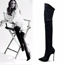 2017 Autumn Winter Women Boots Stretch Faux Suede Slim Thigh High Boots Fashion Sexy Over the Knee Boots High Heels Shoes Woman