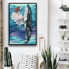 DIY картина маслом по номерам мультфильм аниме девушка океан КИТ животные картины раскраска Рисование по номерам для украшения комнаты девушки