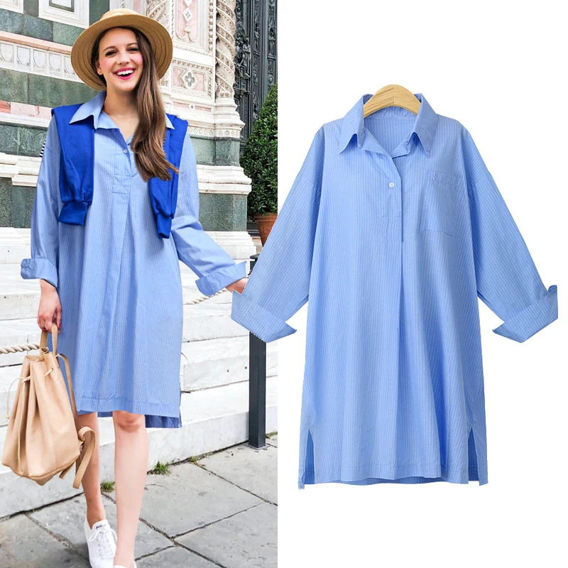 

2018 New Autumn Winter Women Long Sleeve Shirt Dress Fashion Ladies Turn-Down Collar Casual Loose Dresses Vestidos