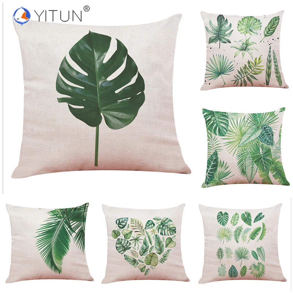 YITUN Polyester and Cotton Tropical Plant Leaf Print Cushion Cover Home Decor for Bedroom Safo Car
