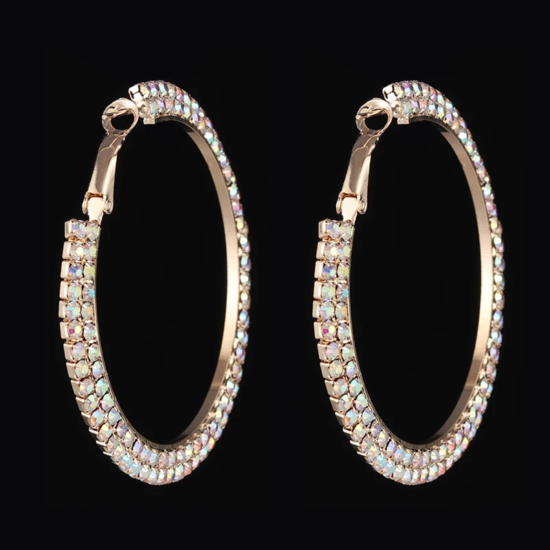 

YFJEWE Fashion Oversize Circle Hoop Earrings for Women external diameter 60mm Crystal Round Earring Party Jewelry Gift E609