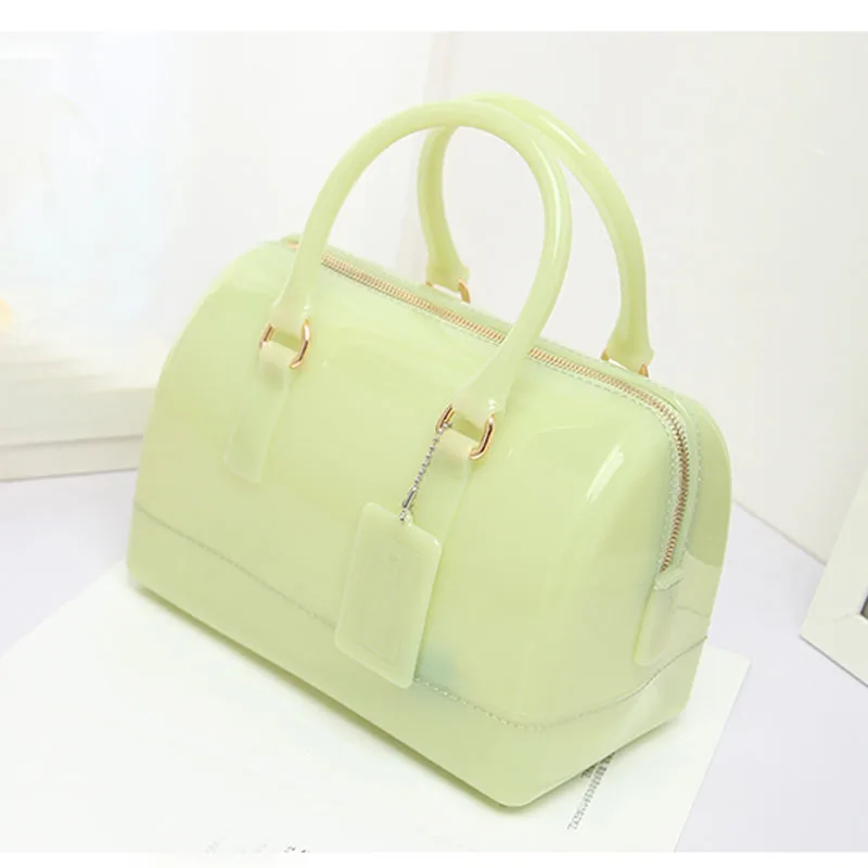 JELLYOOY, средний размер, 22 см, чистый цвет, ПВХ, Женская Желейная сумка, подушка, сумка на плечо, карамельный цвет, силиконовая сумка-тоут, пляжная сумка-мессенджер - Цвет: Light green