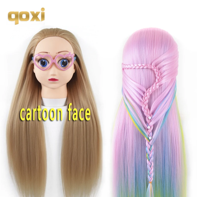 

Qoxi Professional cartoon training heads with long thick hairs practice Hairdressing mannequin dolls Styling maniqui for sale
