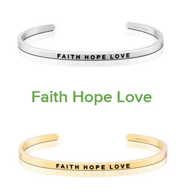 Silver Gold Stainless Steel Engraved Faith Hope Love Inspirational Silver Gold Stainless Steel Engraved Faith Hope Love Inspirational Hand Stamped Cuff Bracelet Bangle For