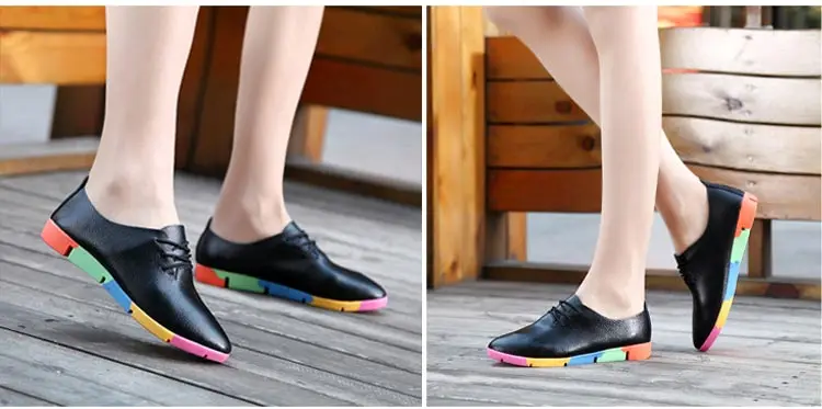 Women shoes flats new fashion genuine leather casual shoes woman flats shoes comfortable lace-up women sneakers plus size