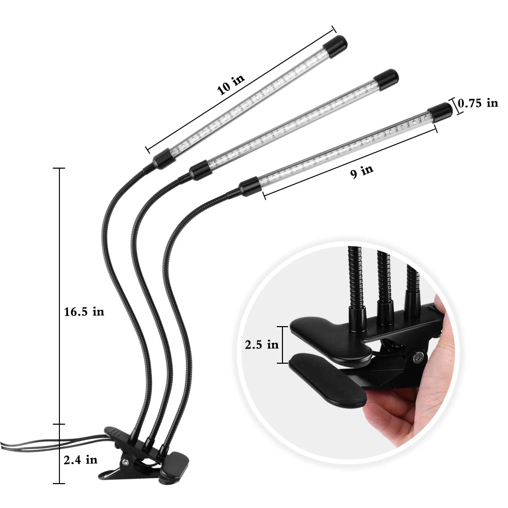 3/6/12H Timer Plant Grow Light 3 Switch Modes Plant Grow Lights Red/Blue Spectrum Dimmable Plant Grow Lamp Grow Light