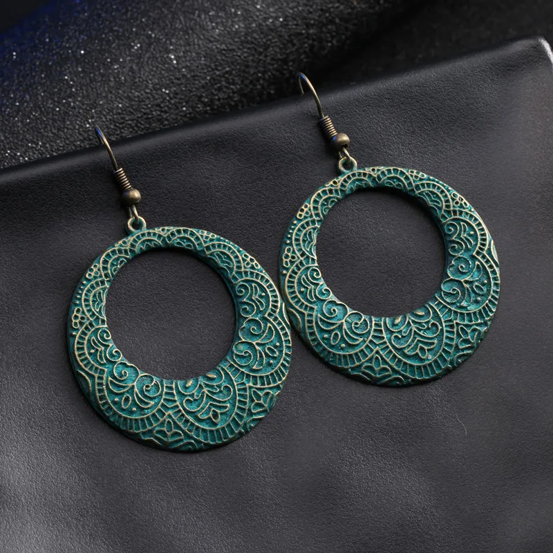 

Bohemian Vintage bronze alloy geometry earrings Boho Antique Rustic Verdigris Drop dangle Earrings 2019 Charm Jewelry Gift