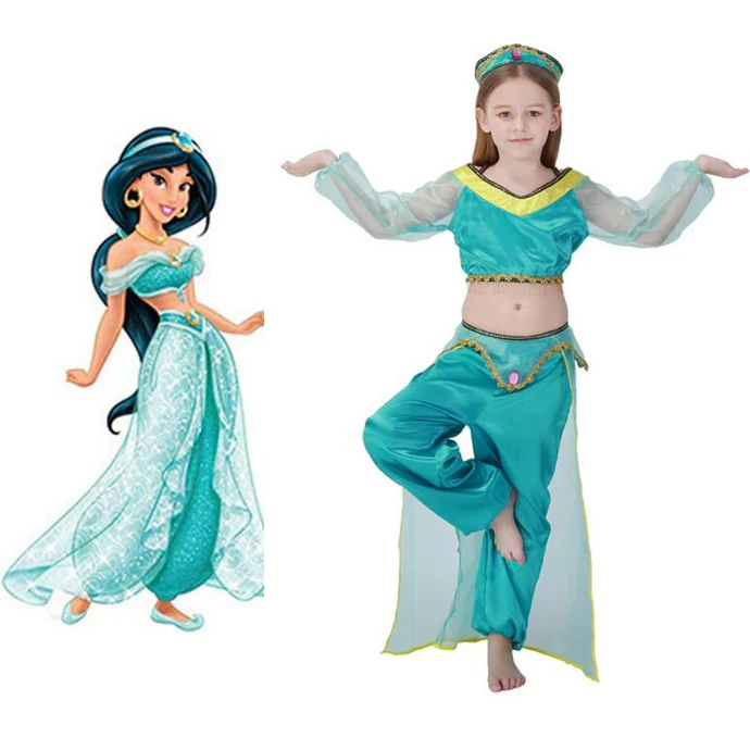 Girls Aladdin Lamp Jasmine Princess Costume For Child Cosplay Party