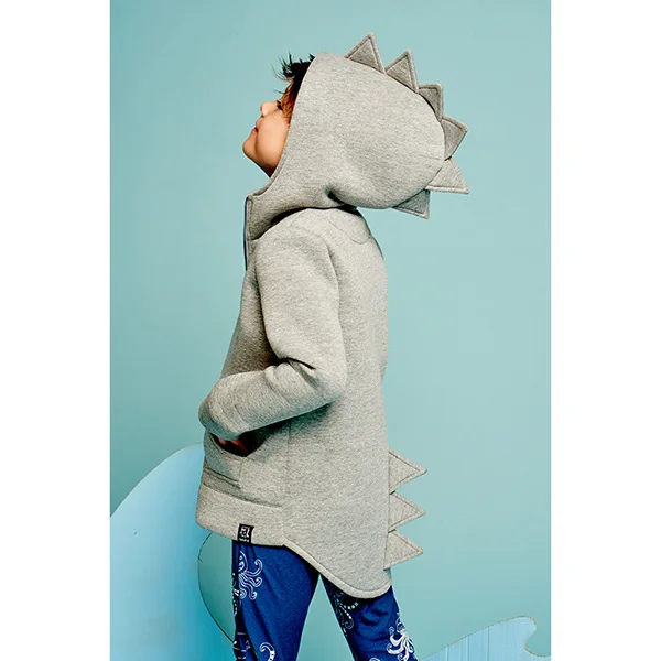 Толстовки с капюшоном для маленьких мальчиков и девочек; весенне-осенняя одежда для маленьких детей; пальто с длинными рукавами и рисунком динозавра; детские куртки унисекс - Цвет: Серый