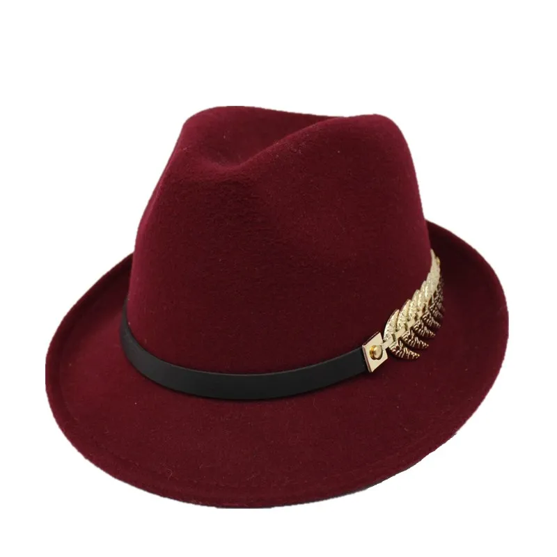Seioum Европейский Американский рулон узких краев шерсть фетровая шляпа Федора для мужчин женщин тренд унисекс мягкая фетровая шляпа в джазовом стиле шляпа с поясом металлический джентльмен