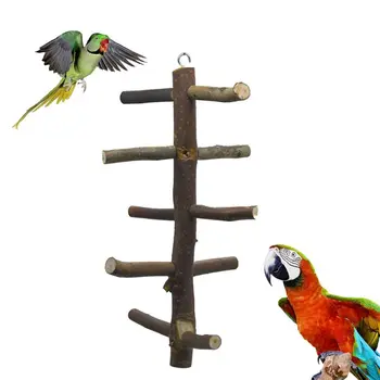 

27cmx15.5cm Wooden Birds Perch Stand Ladder Parrot Hamster Cage Climbing Grinding Toys