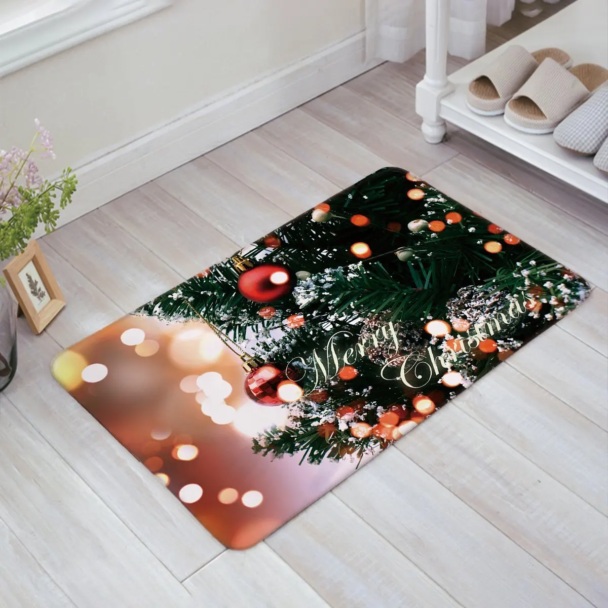 Shining Christmas Trees Ornaments with Hook Tinsel and Balls Doormat