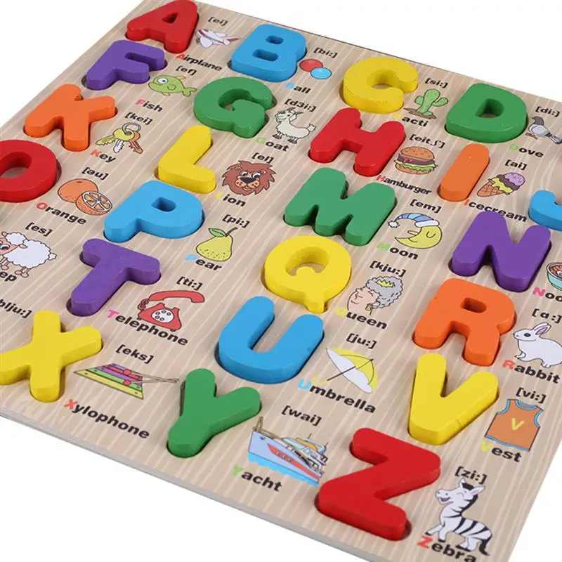 

Wooden Letters English Alphabet 3D Grasping Board Baby Learning Early Childhood Educational Toys Lowercase/Uppercase Toy Set New