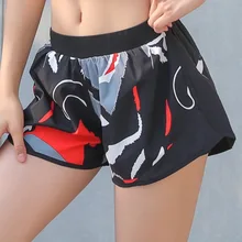 EF634 двухслойные шорты с цветным принтом 2 в 1, шорты для йоги, женские спортивные шорты для бега, женские шорты для тренажерного зала, фитнеса