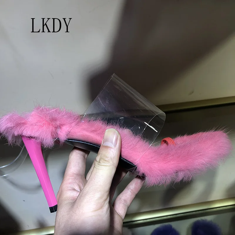 Красный LKDY/женские роскошные босоножки из натуральной шерсти с прострочкой; прозрачные босоножки на высоком каблуке из пвх; Модные женские хлопковые милые носки - Цвет: Красный