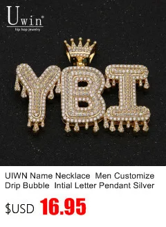 Uwin кисть шрифт буквы имя ожерелья и кулон кубического циркония полный льдом для мужчин хип-хоп ювелирные изделия подарок
