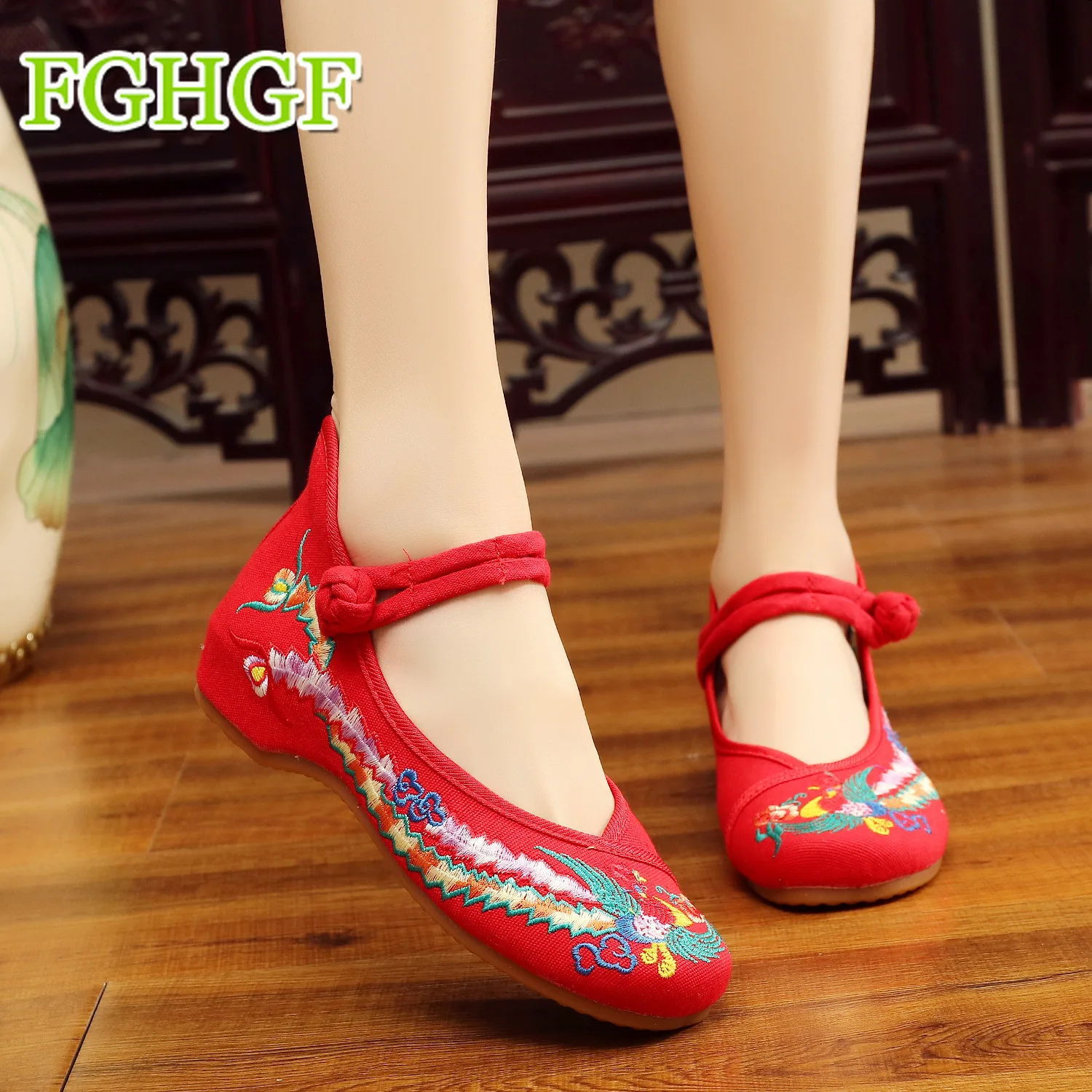 

Chinese Shoes Women Embroidery Mary Jane Fabric Flats Traditional Embroidered Old Peking Flower Canvas Casual Large Size 41