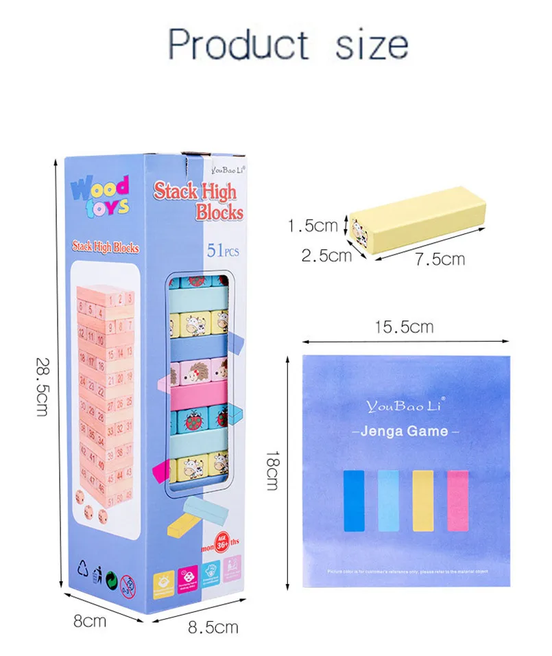 51 шт./компл. деревянные радужные животные башня Макарон строительные блоки игрушка домино укладчик настольная игра складывается Высокая Монтессори детские игрушки