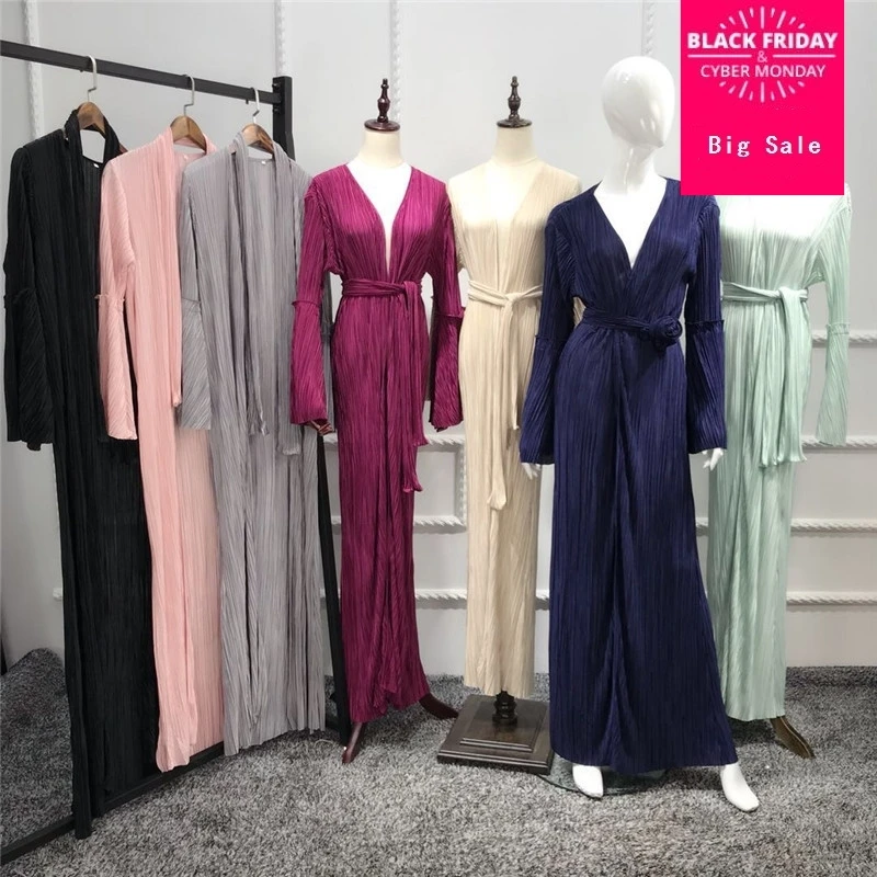 

Muslim Adult Fashion Pleated Robe Musulmane Turkish Dubai Speaker sleeve Abaya Muslim Robe Arab Worship Service wj2513 wholesale